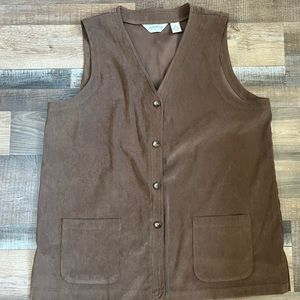 Orvis Womens XL Olive Green/Brown Suede Vest